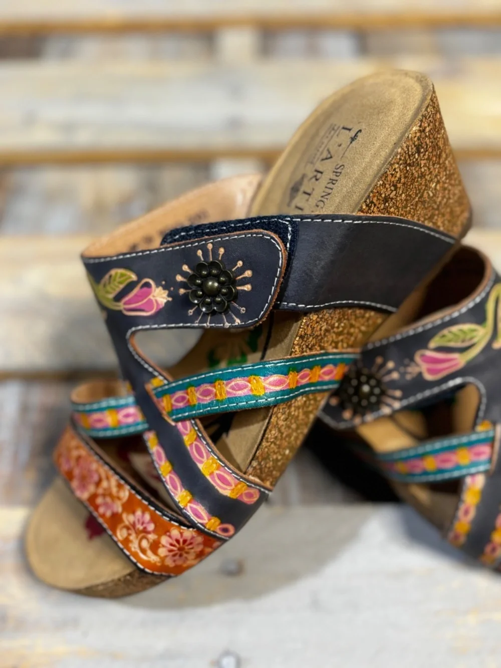 NWOB [L'Artiste] Slip On < Swan > Open Toe Platform Slide Leather Wedges | 8.5 - Picture 12 of 13